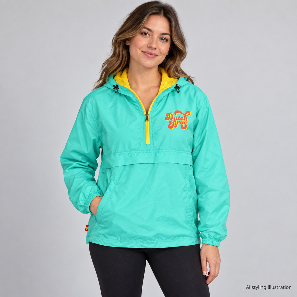 Dutch Bros Mint Yellow Half Zip Hooded Windbreaker Size S